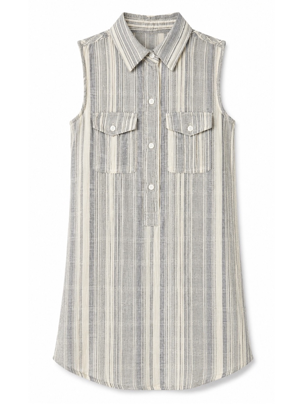 Japna Light Chambray Blue & White Sleeveless Button Up Collared Dress Womens XS